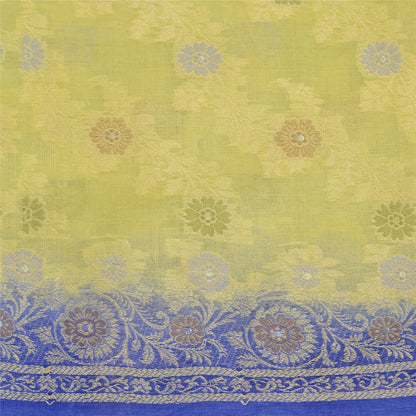 Sanskriti Vintage Green/Blue Sarees 100% Pure Silk Woven Sari Craft Sustainable Fabric