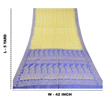 Sanskriti Vintage Green/Blue Sarees 100% Pure Silk Woven Sari Craft Sustainable Fabric