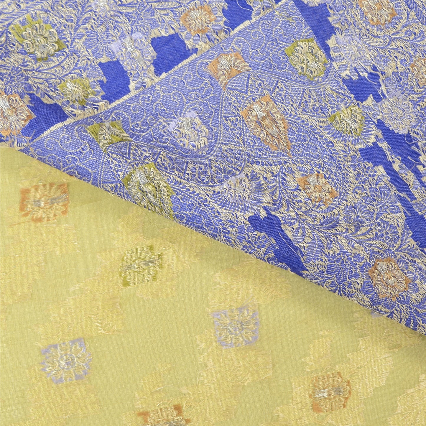 Sanskriti Vintage Green/Blue Sarees 100% Pure Silk Woven Sari Craft Sustainable Fabric