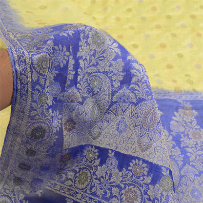 Sanskriti Vintage Green/Blue Sarees 100% Pure Silk Woven Sari Craft Sustainable Fabric