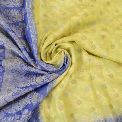 Sanskriti Vintage Green/Blue Sarees 100% Pure Silk Woven Sari Craft Sustainable Fabric