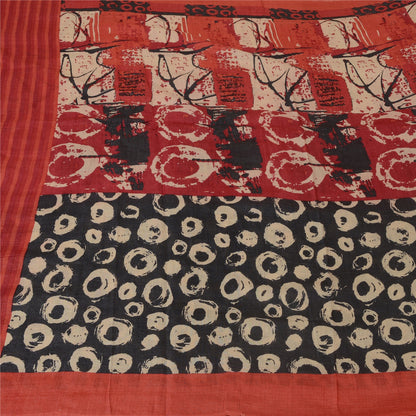 Sanskriti Vintage Red/Black Indian Sarees Pure Silk Hand-Woven Sari Craft Sustainable Fabric