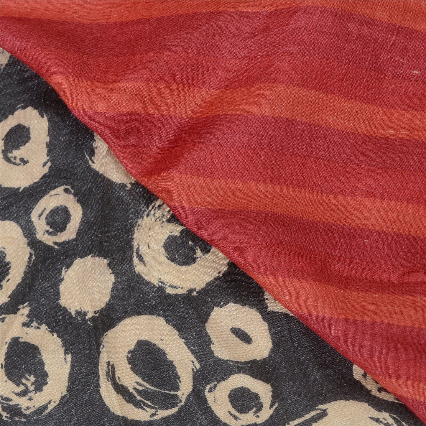 Sanskriti Vintage Red/Black Indian Sarees Pure Silk Hand-Woven Sari Craft Sustainable Fabric