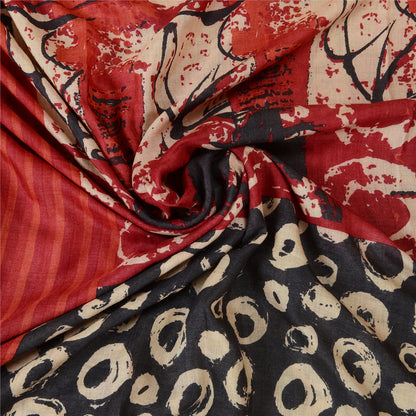 Sanskriti Vintage Red/Black Indian Sarees Pure Silk Hand-Woven Sari Craft Sustainable Fabric