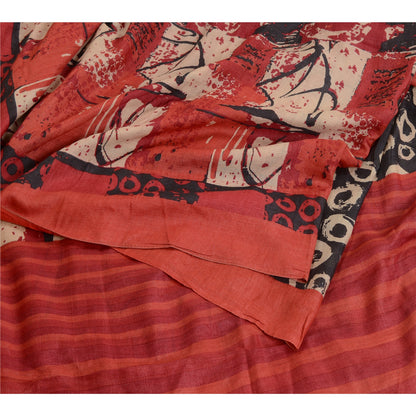 Sanskriti Vintage Red/Black Indian Sarees Pure Silk Hand-Woven Sari Craft Sustainable Fabric