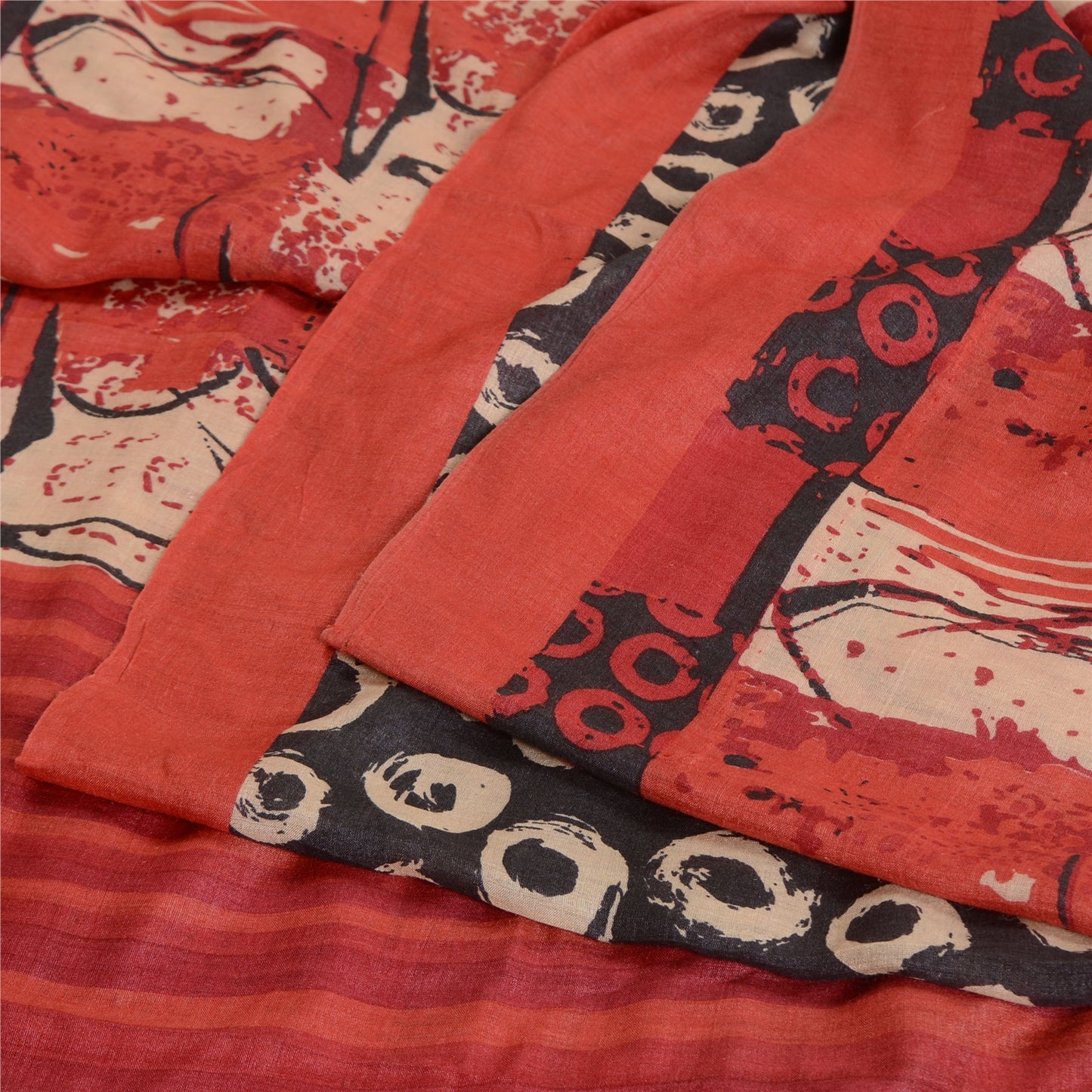 Sanskriti Vintage Red/Black Indian Sarees Pure Silk Hand-Woven Sari Craft Sustainable Fabric