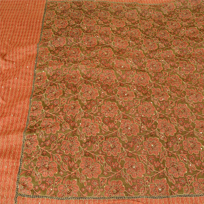 Sanskriti Vintage Peach/Green Sarees Pure Silk Hand Beaded Premium Sari Sustainable Fabric