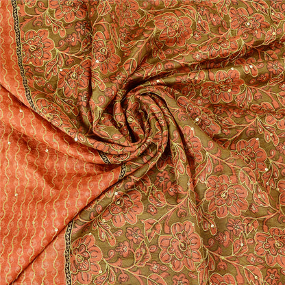 Sanskriti Vintage Peach/Green Sarees Pure Silk Hand Beaded Premium Sari Sustainable Fabric