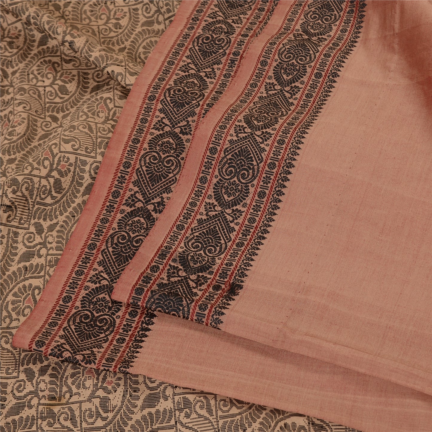 Sanskriti Vintage Peach Sarees Blandet Bomuld Vævet Premium Sari Håndværk 5 Yards Bæredygtigt Stof