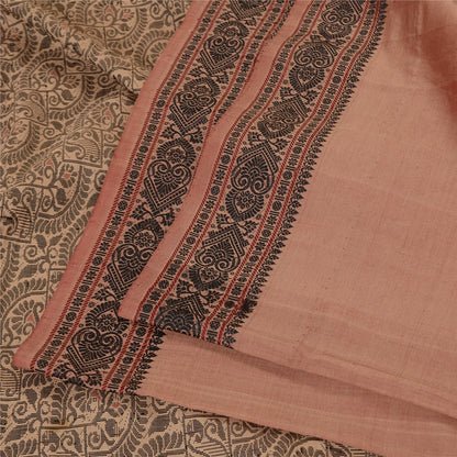 Sanskriti Vintage Peach Sarees Blandet Bomuld Vævet Premium Sari Håndværk 5 Yards Bæredygtigt Stof