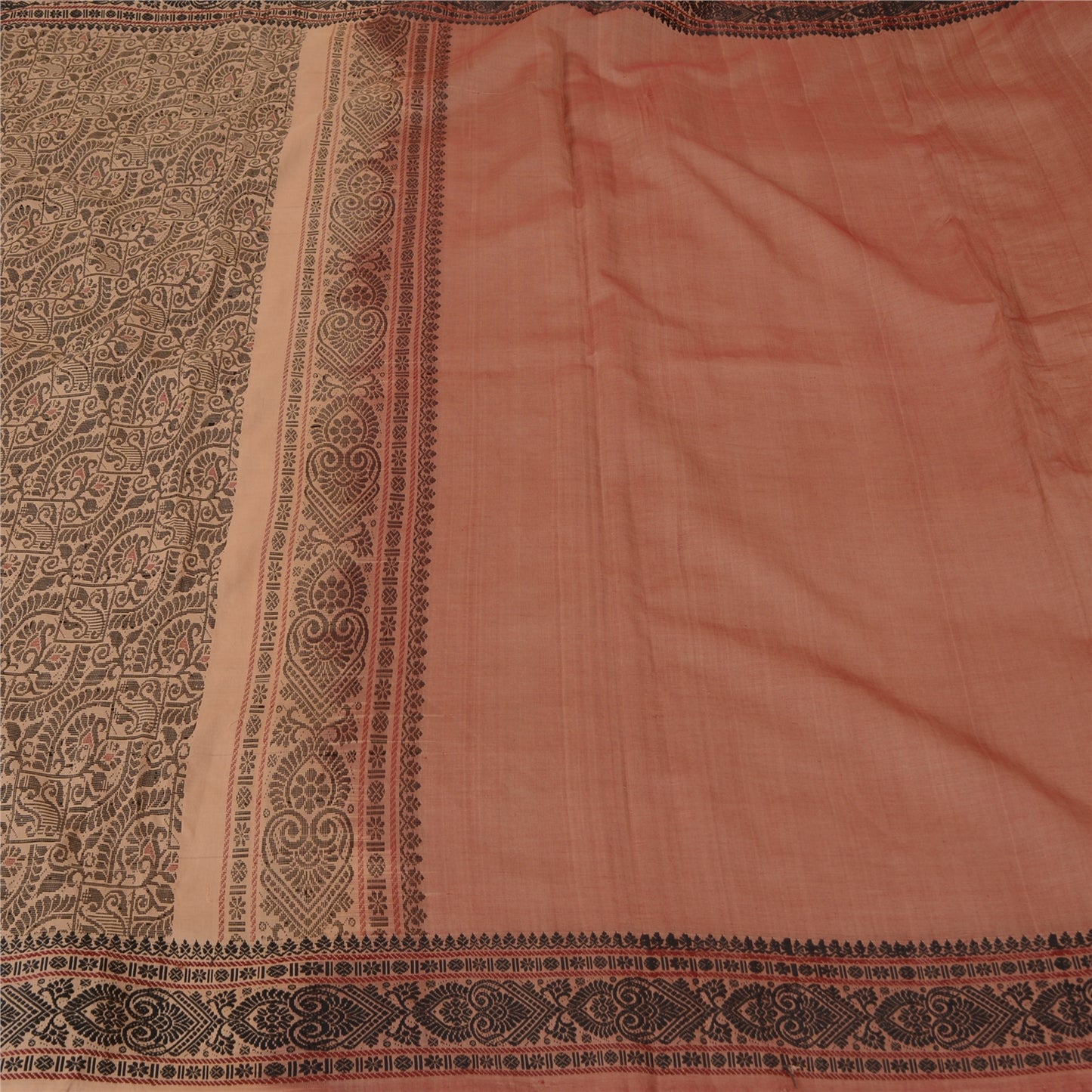 Sanskriti Vintage Peach Sarees Blandet Bomuld Vævet Premium Sari Håndværk 5 Yards Bæredygtigt Stof
