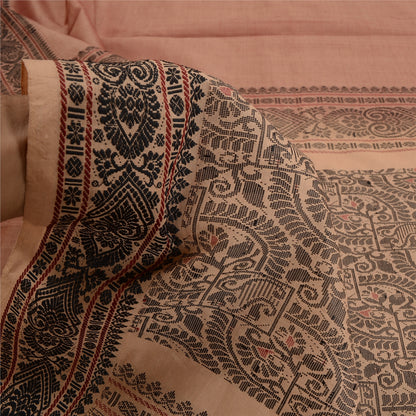 Sanskriti Vintage Peach Sarees Blandet Bomuld Vævet Premium Sari Håndværk 5 Yards Bæredygtigt Stof