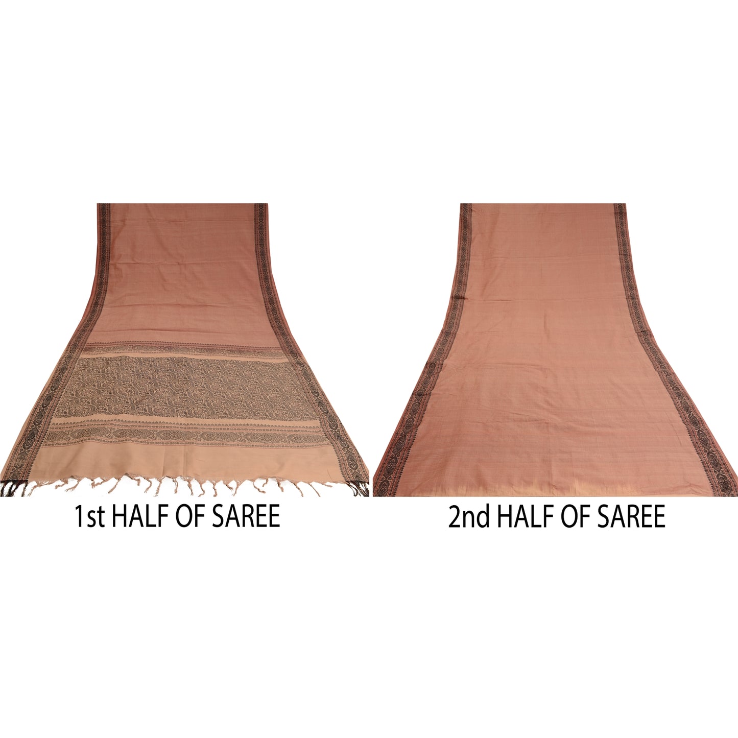 Sanskriti Vintage Peach Sarees Blandet Bomuld Vævet Premium Sari Håndværk 5 Yards Bæredygtigt Stof