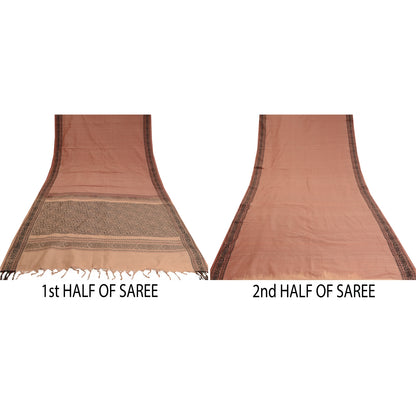 Sanskriti Vintage Peach Sarees Blandet Bomuld Vævet Premium Sari Håndværk 5 Yards Bæredygtigt Stof