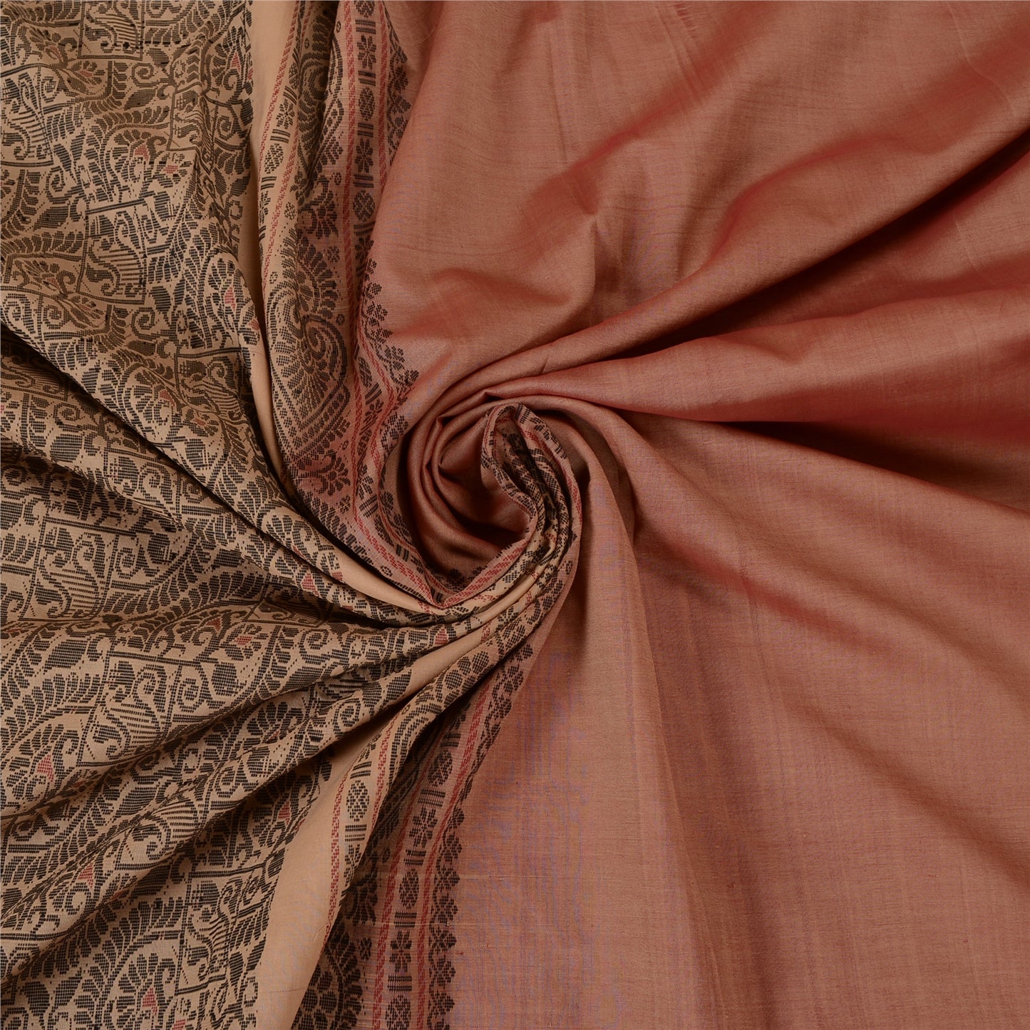 Sanskriti Vintage Peach Sarees Blandet Bomuld Vævet Premium Sari Håndværk 5 Yards Bæredygtigt Stof