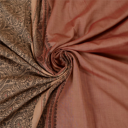 Sanskriti Vintage Peach Sarees Blandet Bomuld Vævet Premium Sari Håndværk 5 Yards Bæredygtigt Stof
