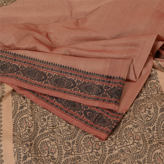 Sanskriti Vintage Peach Sarees Blend Cotton Woven Premium Sari Craft 5 YD Sustainable Fabric