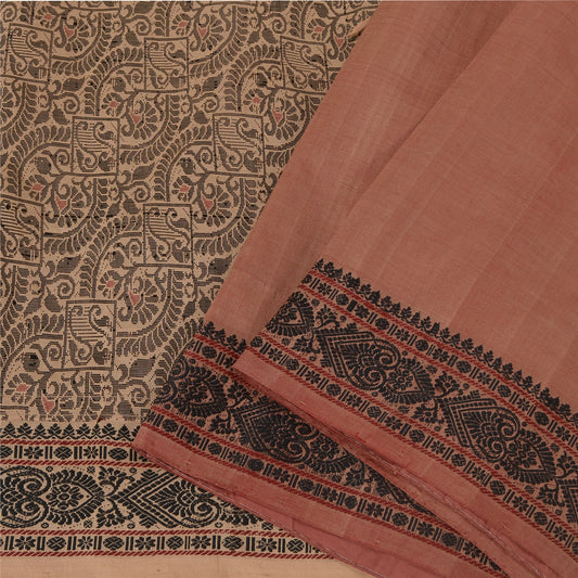 Sanskriti Vintage Peach Sarees Blend Cotton Woven Premium Sari Craft 5 YD Sustainable Fabric
