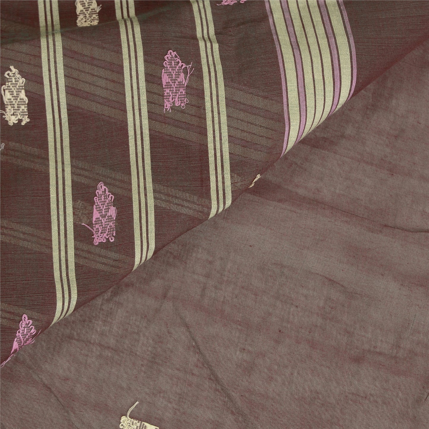 Sanskriti Vintage Brown Sarees Pure Cotton Hand-Woven Tant Special Sari Sustainable Fabric