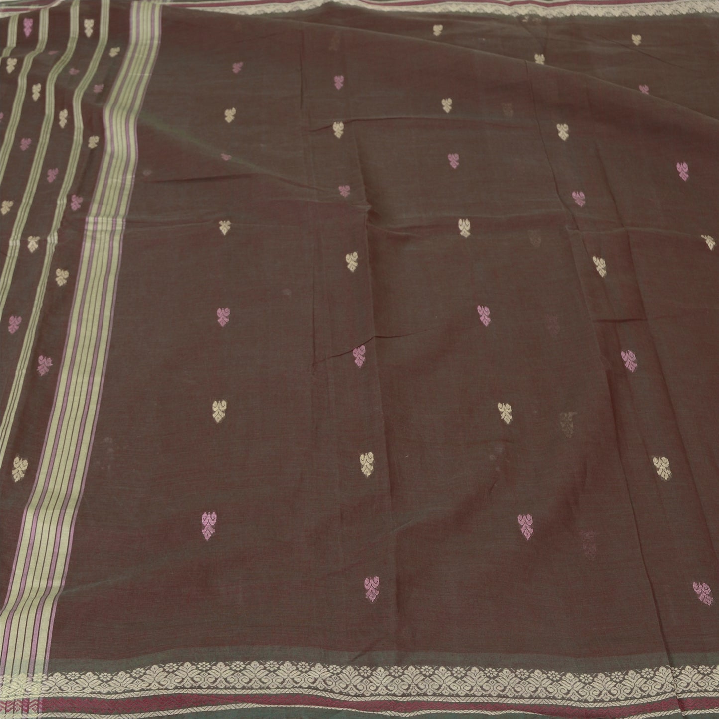 Sanskriti Vintage Brown Sarees Pure Cotton Hand-Woven Tant Special Sari Sustainable Fabric