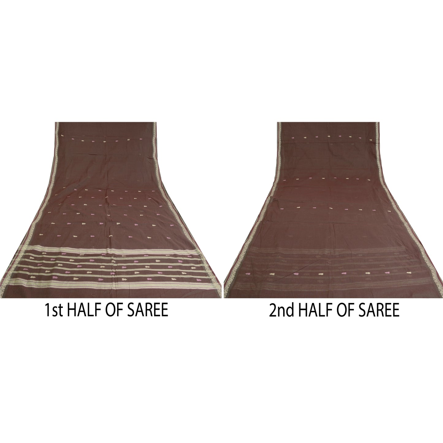 Sanskriti Vintage Brown Sarees Pure Cotton Hand-Woven Tant Special Sari Sustainable Fabric