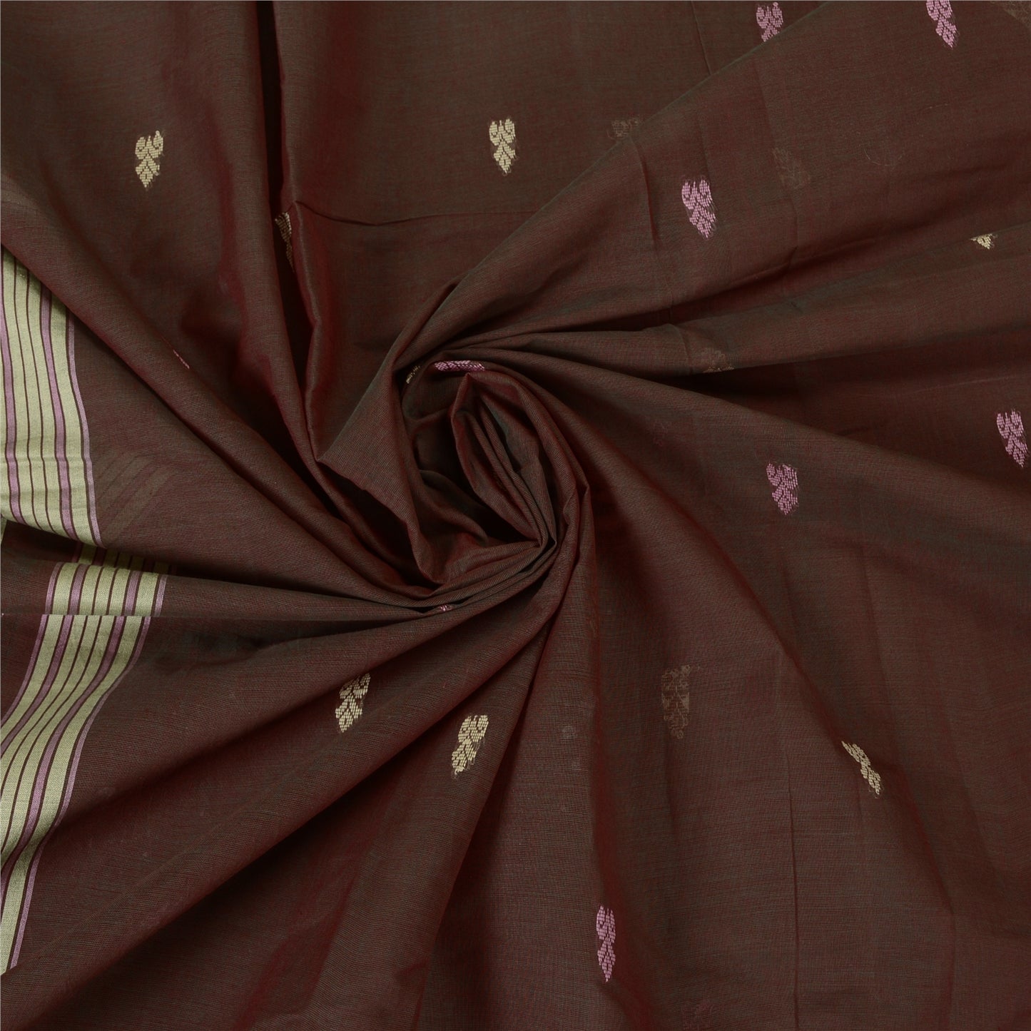 Sanskriti Vintage Brown Sarees Pure Cotton Hand-Woven Tant Special Sari Sustainable Fabric