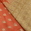 Sanskriti Vintage Brown/Orange Sarees 100% Pure Silk Woven Sari Craft Sustainable Fabric