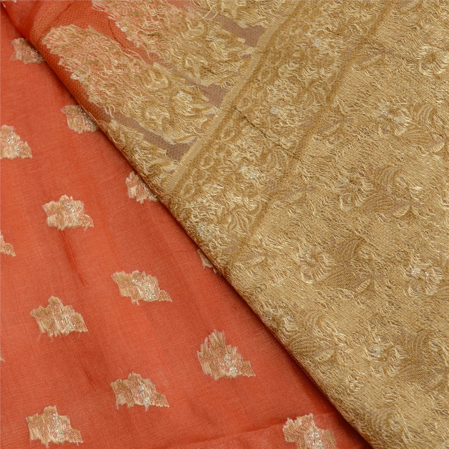 Sanskriti Vintage Brown/Orange Sarees 100% Pure Silk Woven Sari Craft Sustainable Fabric