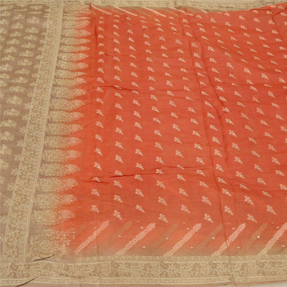Sanskriti Vintage Brown/Orange Sarees 100% Pure Silk Woven Sari Craft Sustainable Fabric