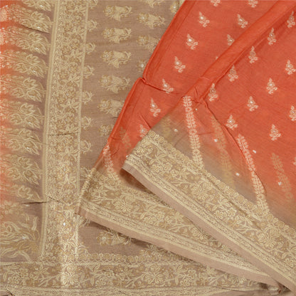 Sanskriti Vintage Brown/Orange Sarees 100% Pure Silk Woven Sari Craft Sustainable Fabric