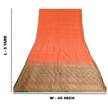 Sanskriti Vintage Orange/Green Sarees Pure Silk Woven Banarasi Zari Sari Sustainable Fabric