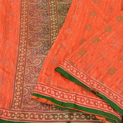 Sanskriti Vintage Orange/Green Sarees Pure Silk Woven Banarasi Zari Sari Sustainable Fabric