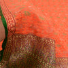 Sanskriti Vintage Orange/Green Sarees Pure Silk Woven Banarasi Zari Sari Sustainable Fabric