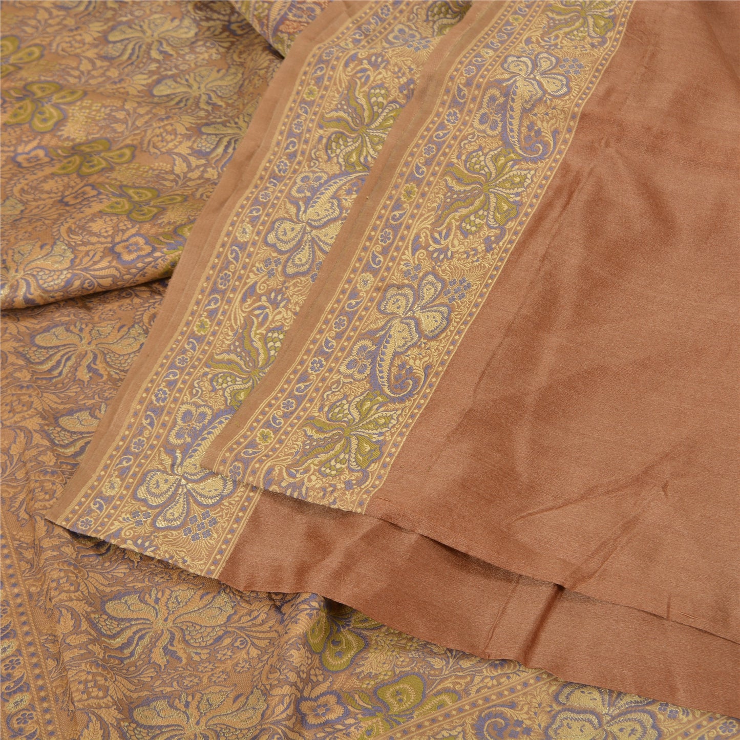 Sanskriti Vintage Brown Indian Sarees 100% Pure Silk Woven Premium Sari Sustainable Fabric