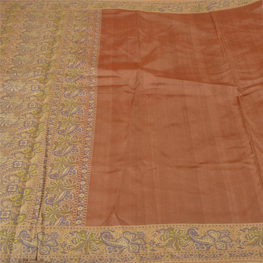 Sanskriti Vintage Brown Indian Sarees 100% Pure Silk Woven Premium Sari Sustainable Fabric