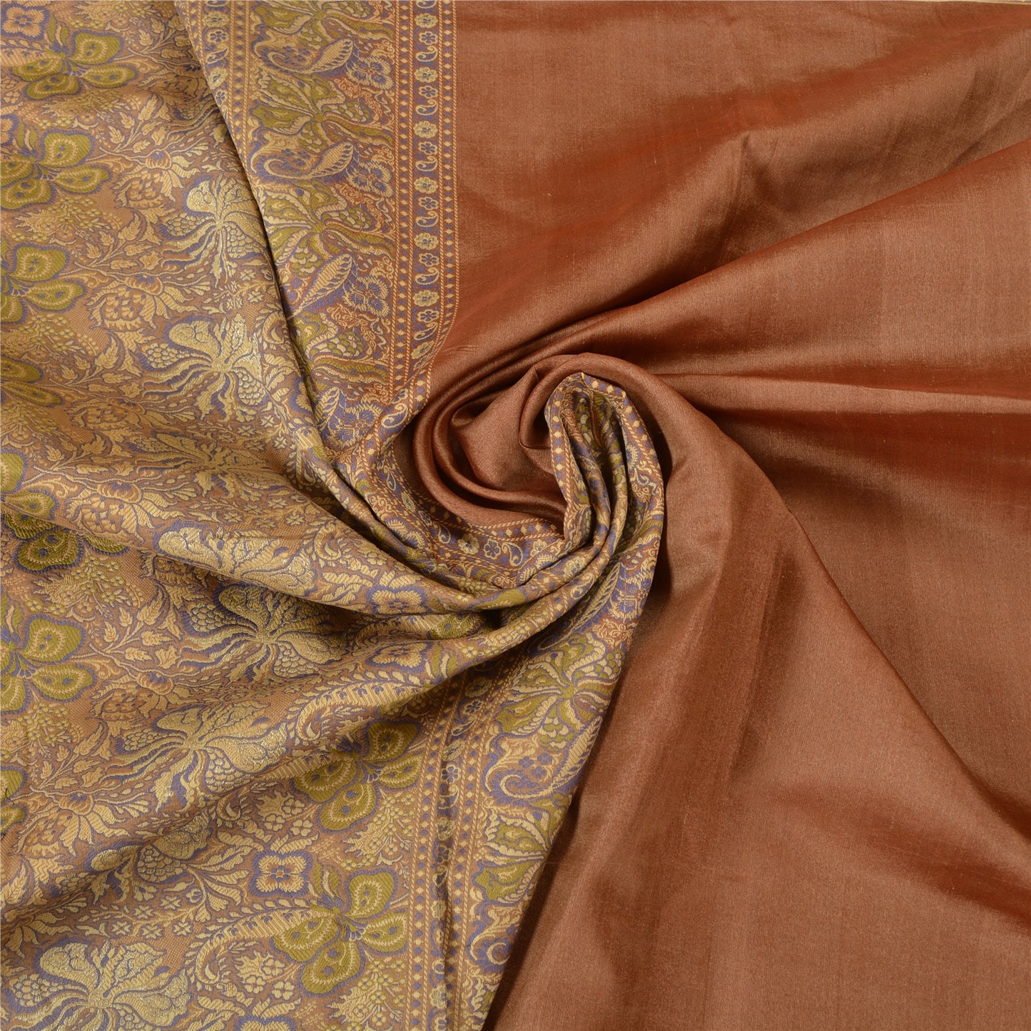 Sanskriti Vintage Brown Indian Sarees 100% Pure Silk Woven Premium Sari Sustainable Fabric
