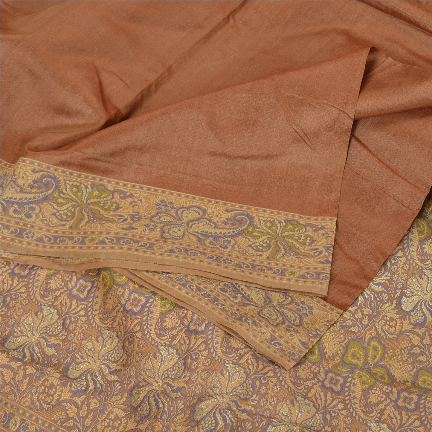 Sanskriti Vintage Brown Indian Sarees 100% Pure Silk Woven Premium Sari Sustainable Fabric