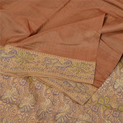 Sanskriti Vintage Brown Indian Sarees 100% Pure Silk Woven Premium Sari Sustainable Fabric