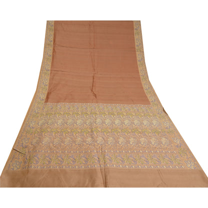 Sanskriti Vintage Brown Indian Sarees 100% Pure Silk Woven Premium Sari Sustainable Fabric