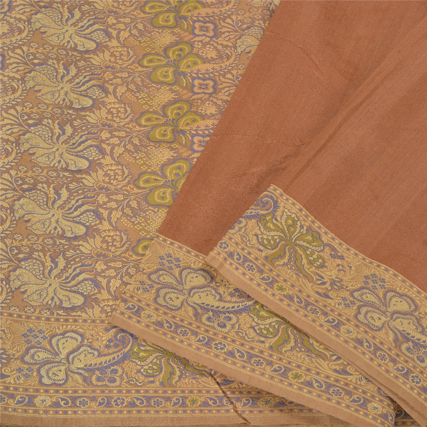 Sanskriti Vintage Brown Indian Sarees 100% Pure Silk Woven Premium Sari Sustainable Fabric