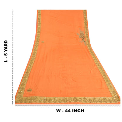 Sanskriti Vintage Safran Sarees Bomuld Silke Håndperlet Sari Håndværk Bæredygtigt Stof