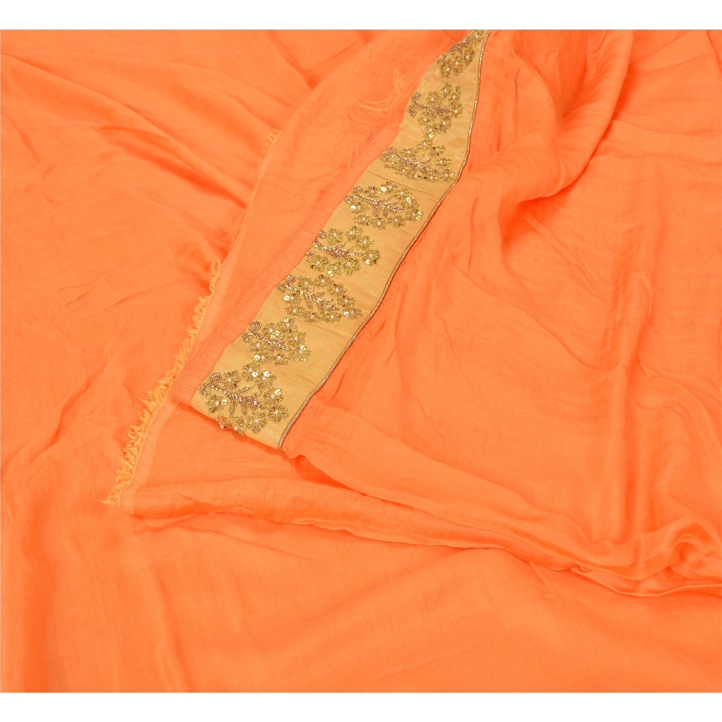 Sanskriti Vintage Safran Sarees Bomuld Silke Håndperlet Sari Håndværk Bæredygtigt Stof