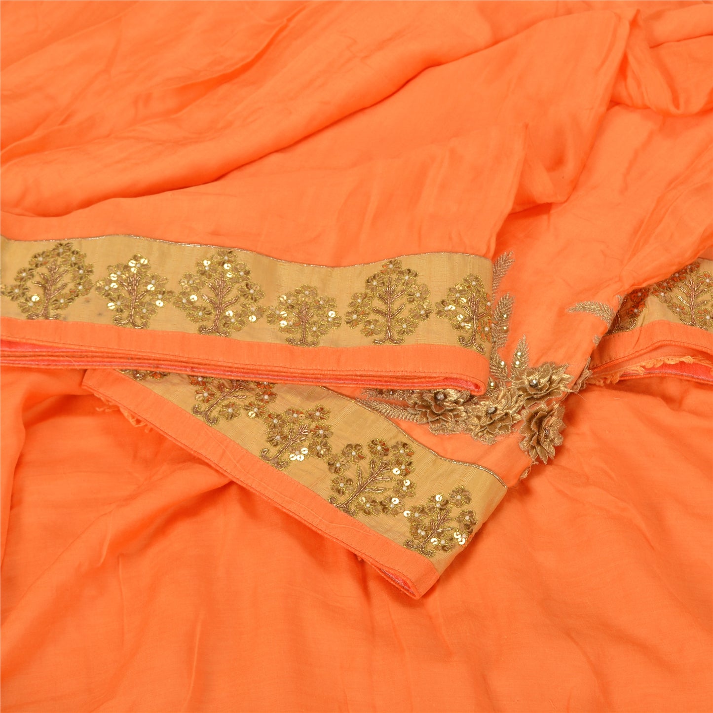 Sanskriti Vintage Safran Sarees Bomuld Silke Håndperlet Sari Håndværk Bæredygtigt Stof