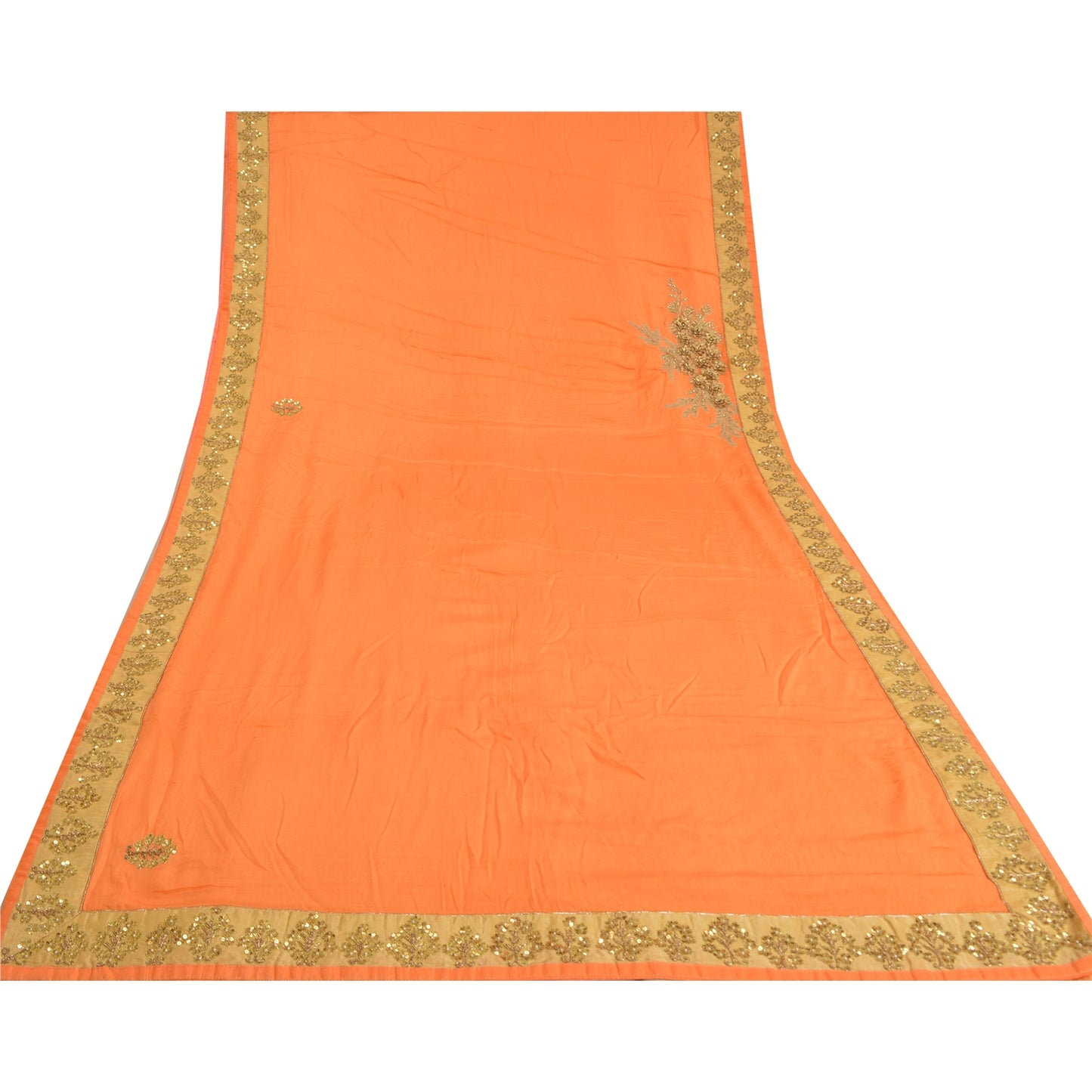 Sanskriti Vintage Safran Sarees Bomuld Silke Håndperlet Sari Håndværk Bæredygtigt Stof