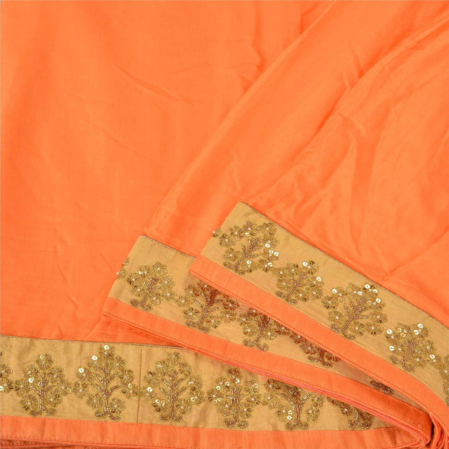 Sanskriti Vintage Safran Sarees Bomuld Silke Håndperlet Sari Håndværk Bæredygtigt Stof