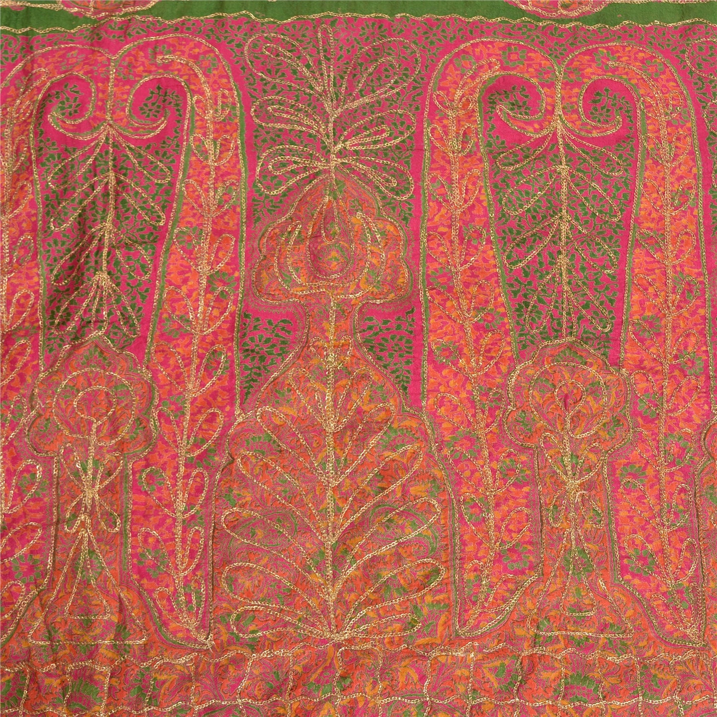 Sanskriti Vintage Pink Sarees 100% Pure Silk Hand Embroidered Sari Craft Sustainable Fabric