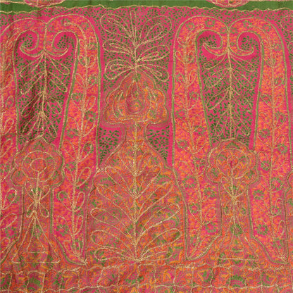 Sanskriti Vintage Pink Sarees 100% Pure Silk Hand Embroidered Sari Craft Sustainable Fabric