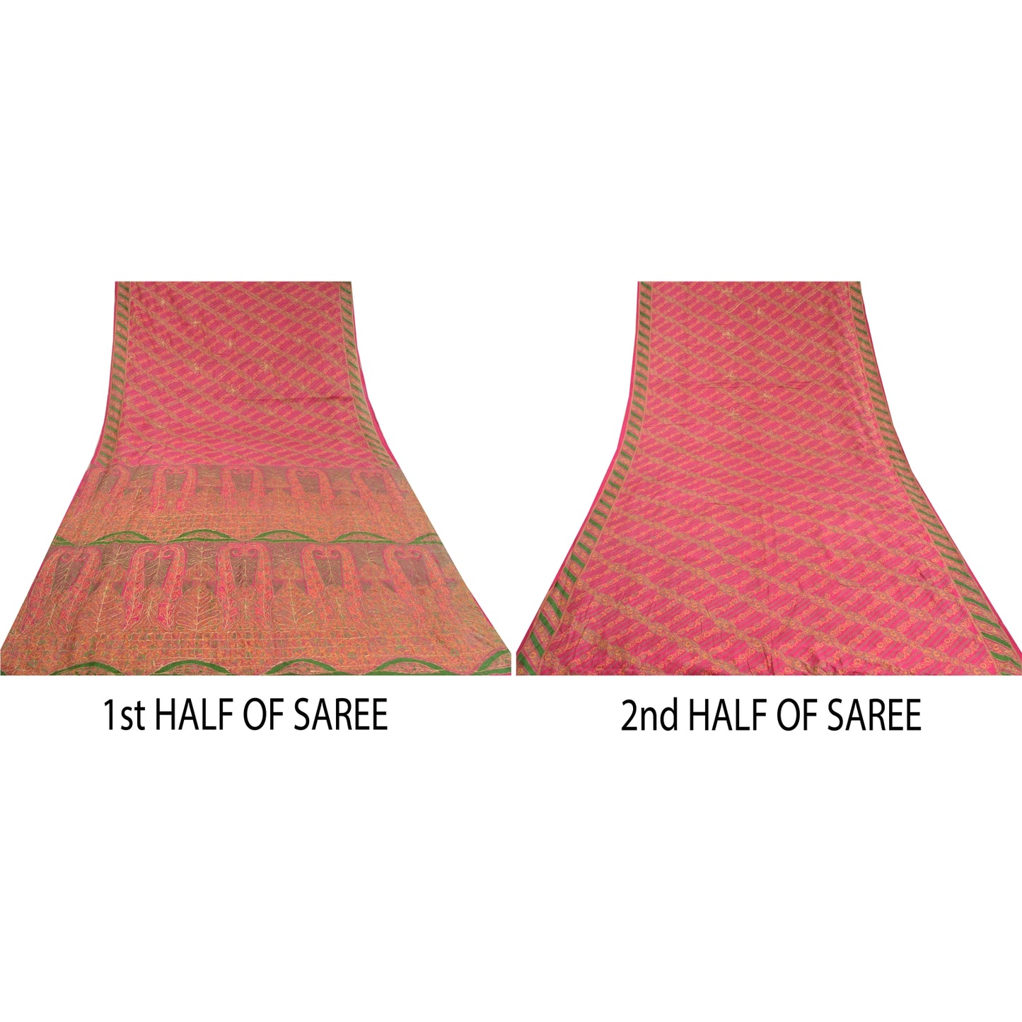 Sanskriti Vintage Pink Sarees 100% Pure Silk Hand Embroidered Sari Craft Sustainable Fabric
