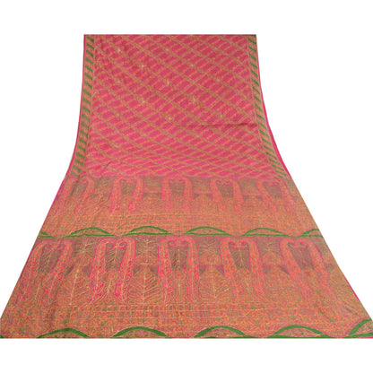 Sanskriti Vintage Pink Sarees 100% Pure Silk Hand Embroidered Sari Craft Sustainable Fabric