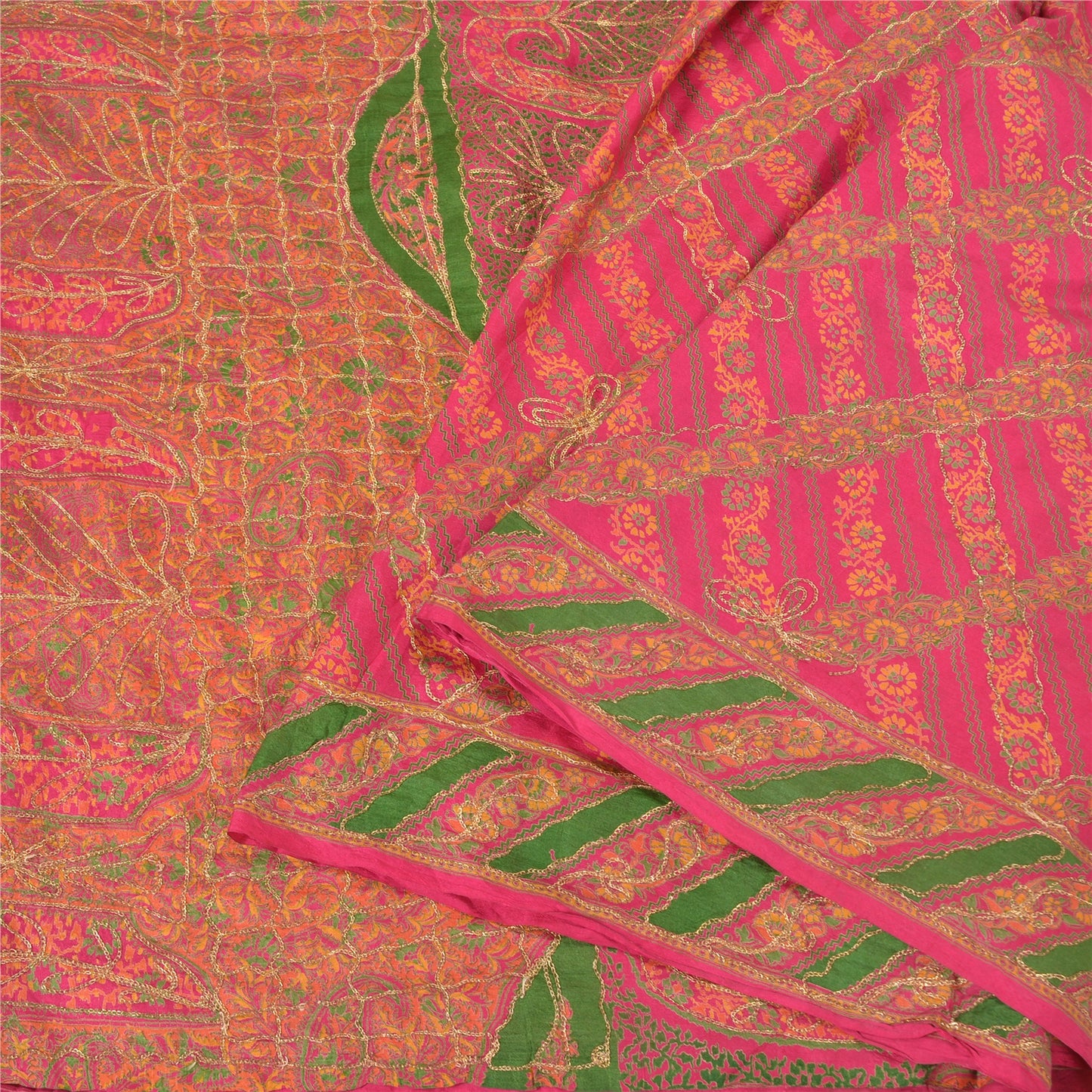 Sanskriti Vintage Pink Sarees 100% Pure Silk Hand Embroidered Sari Craft Sustainable Fabric
